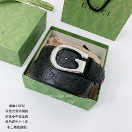 Gucci Black Embossed Cowhide Silver Buckle 40mm Belt