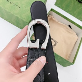 Gucci Black Embossed Cowhide Silver Buckle 40mm Belt