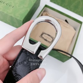 Gucci Black Embossed Cowhide Silver Buckle 40mm Belt