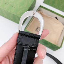 Gucci Black Embossed Cowhide Silver Buckle 40mm Belt