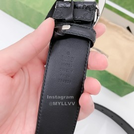 Gucci Black Embossed Cowhide Silver Buckle 40mm Belt