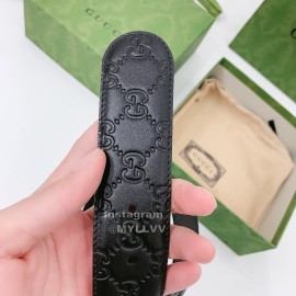 Gucci Black Embossed Cowhide Silver Buckle 40mm Belt