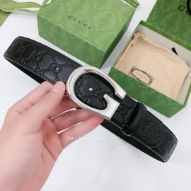 Gucci Black Embossed Cowhide Silver Buckle 40mm Belt