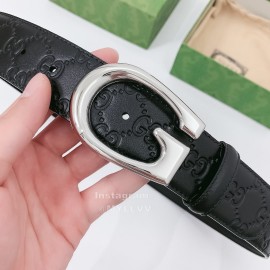 Gucci Black Embossed Cowhide Silver Buckle 40mm Belt