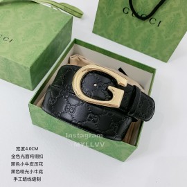 Gucci New Black Embossed Cowhide Gold Buckle 40mm Belt