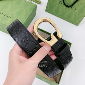 Gucci New Black Embossed Cowhide Gold Buckle 40mm Belt