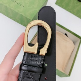 Gucci New Black Embossed Cowhide Gold Buckle 40mm Belt