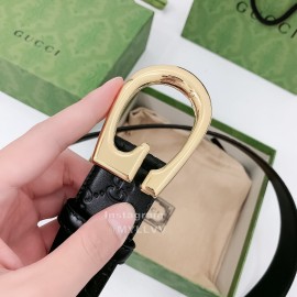 Gucci New Black Embossed Cowhide Gold Buckle 40mm Belt