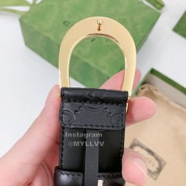 Gucci New Black Embossed Cowhide Gold Buckle 40mm Belt