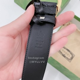Gucci New Black Embossed Cowhide Gold Buckle 40mm Belt