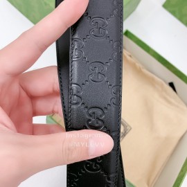 Gucci New Black Embossed Cowhide Gold Buckle 40mm Belt