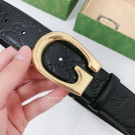 Gucci New Black Embossed Cowhide Gold Buckle 40mm Belt