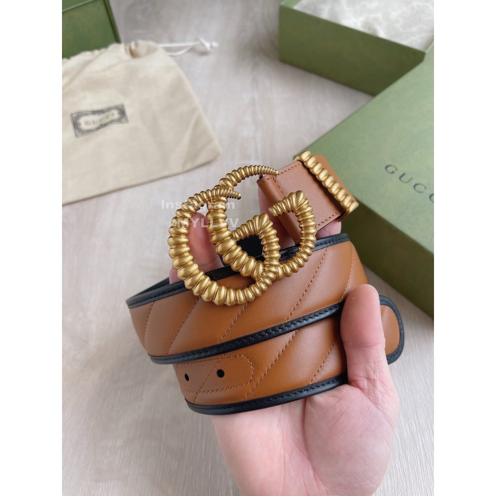 Gucci Calf Leather Gg Copper Buckle 40mm Belt Brown