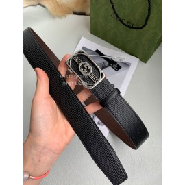 Gucci Black Calf Leather Automatic Steel Silver Buckle 35mm Belt 