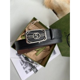 Gucci Black Calf Leather Automatic Steel Silver Buckle 35mm Belt 