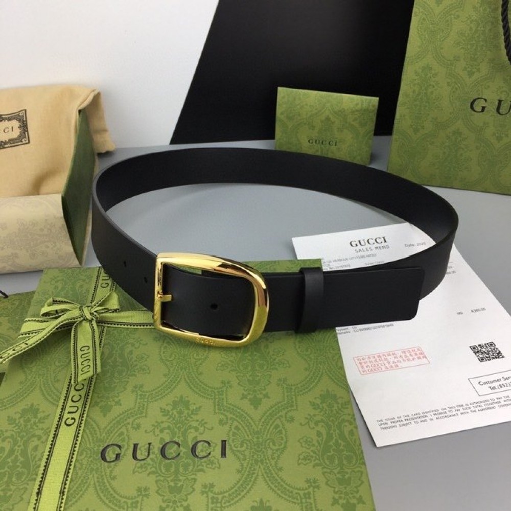 Gucci Calf Leather Interlocking Metal Gold Buckle 37mm Belt