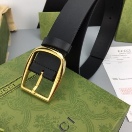 Gucci Calf Leather Interlocking Metal Gold Buckle 37mm Belt