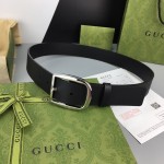 Gucci Calf Leather Interlocking Metal Silver Buckle 37mm Belt
