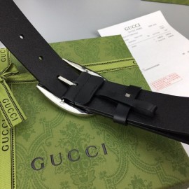 Gucci Calf Leather Interlocking Metal Silver Buckle 37mm Belt