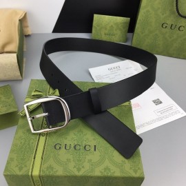Gucci Calf Leather Interlocking Metal Silver Buckle 37mm Belt