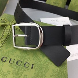 Gucci Calf Leather Interlocking Metal Silver Buckle 37mm Belt