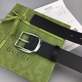 Gucci Calf Leather Interlocking Metal Silver Buckle 37mm Belt