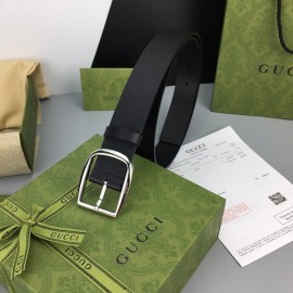 Gucci Calf Leather Interlocking Metal Silver Buckle 37mm Belt