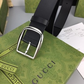 Gucci Calf Leather Interlocking Metal Silver Buckle 37mm Belt