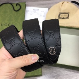 Gucci Black Embossed Calf Leather Gun Color Gg Buckle 40mm Belt