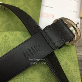 Gucci Black Embossed Calf Leather Gun Color Gg Buckle 40mm Belt