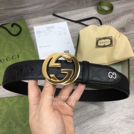 Gucci Black Embossed Calf Leather Gun Color Gg Buckle 40mm Belt