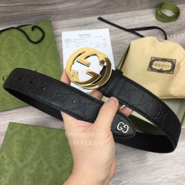 Gucci Black Embossed Calf Leather Gun Color Gg Buckle 40mm Belt