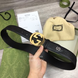 Gucci Black Embossed Calf Leather Gun Color Gg Buckle 40mm Belt