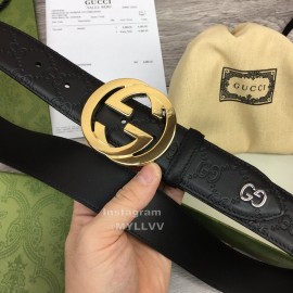 Gucci Black Embossed Calf Leather Gun Color Gg Buckle 40mm Belt