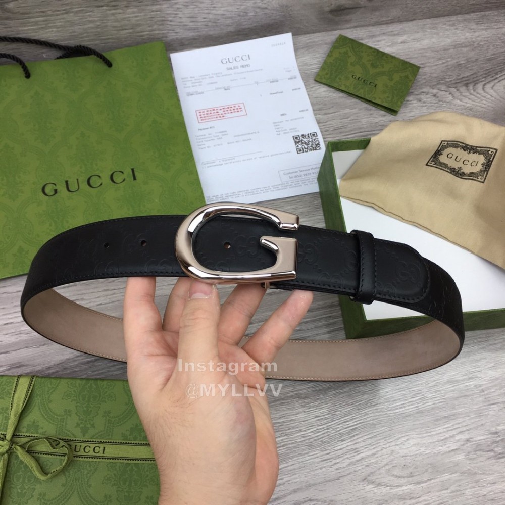 Gucci Fashion Black Calf Leather Metal Silver Buckle 38mm Belt