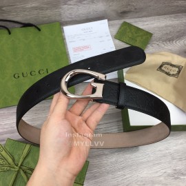 Gucci Fashion Black Calf Leather Metal Silver Buckle 38mm Belt