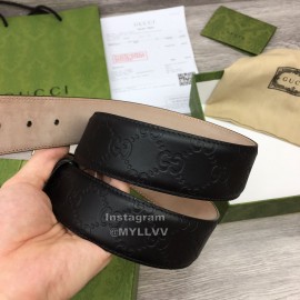 Gucci Fashion Black Calf Leather Metal Silver Buckle 38mm Belt