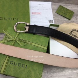 Gucci Fashion Black Calf Leather Metal Silver Buckle 38mm Belt