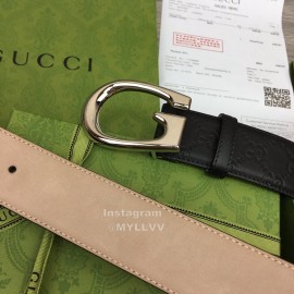 Gucci Fashion Black Calf Leather Metal Silver Buckle 38mm Belt