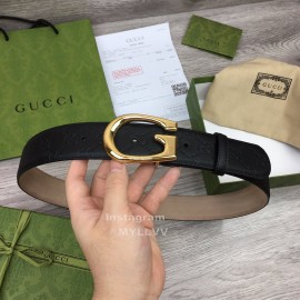 Gucci Fashion Black Calf Leather Metal Gold Buckle 38mm Belt