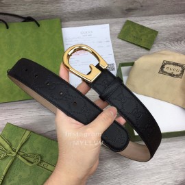 Gucci Fashion Black Calf Leather Metal Gold Buckle 38mm Belt