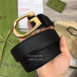 Gucci Fashion Black Calf Leather Metal Gold Buckle 38mm Belt