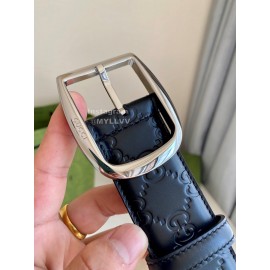 Gucci Black Embossed Calf Leather Silver Pin Buckle 40mm Belt