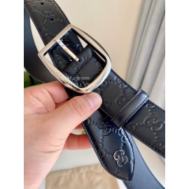 Gucci Black Embossed Calf Leather Silver Pin Buckle 40mm Belt