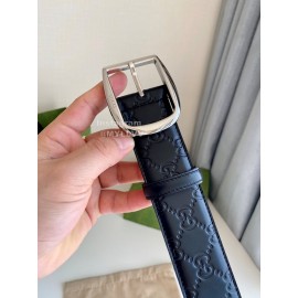 Gucci Black Embossed Calf Leather Silver Pin Buckle 40mm Belt
