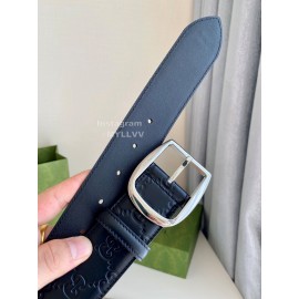 Gucci Black Embossed Calf Leather Silver Pin Buckle 40mm Belt