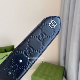 Gucci Black Embossed Calf Leather Silver Pin Buckle 40mm Belt