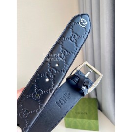 Gucci Black Embossed Calf Leather Silver Pin Buckle 40mm Belt