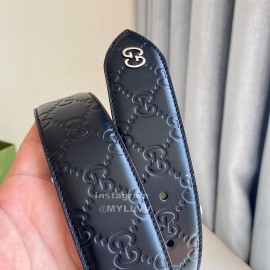 Gucci Black Embossed Calf Leather Silver Pin Buckle 40mm Belt