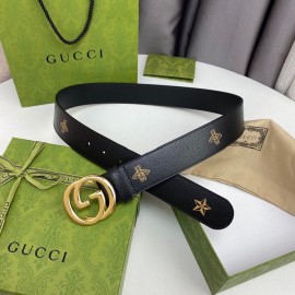 Gucci Soft Star Bee Pattern Calf Leather Gold Gg Buckle 40mm Belt